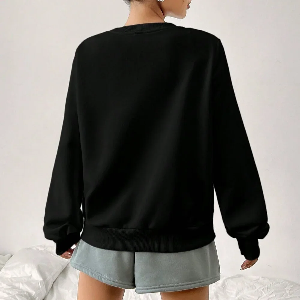 Black Casual Women's Minimalist Milano Italy Print Loose Fit Sweatshirt - Picture 3 of 4
